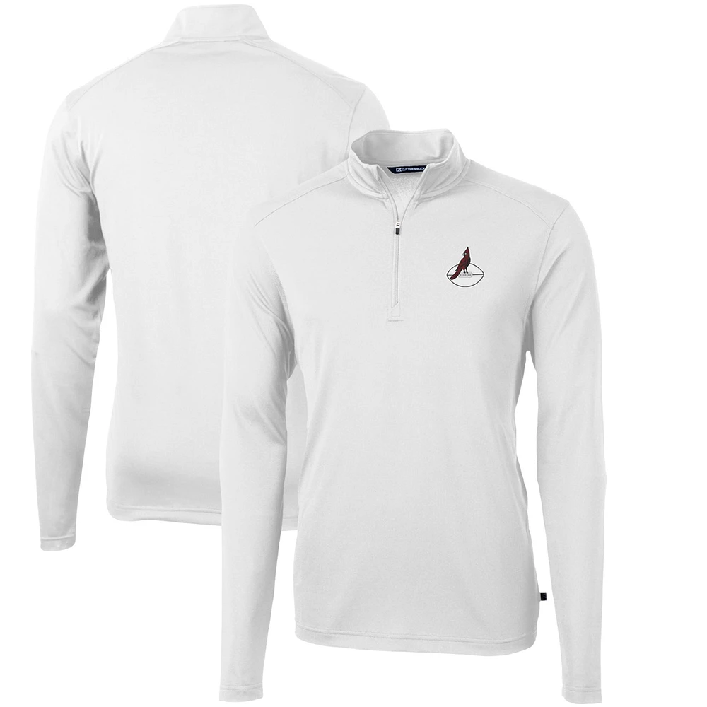 Men's Cutter & Buck White Arizona Cardinals Throwback Logo Virtue Eco Pique Recycled Quarter-Zip Pullover Top