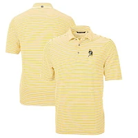 Men's Cutter & Buck Gold Green Bay Packers Throwback Logo Virtue Eco Pique Stripe Recycled Polo