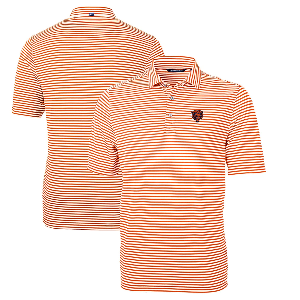 Men's Cutter & Buck Orange Chicago Bears Throwback Logo Virtue Eco Pique Stripe Recycled Polo