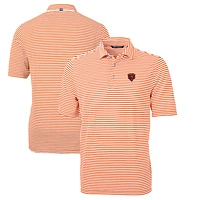 Men's Cutter & Buck Orange Chicago Bears Throwback Logo Virtue Eco Pique Stripe Recycled Polo
