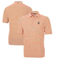 Men's Cutter & Buck Orange Cleveland Browns Throwback Logo Virtue Eco Pique Stripe Recycled Polo