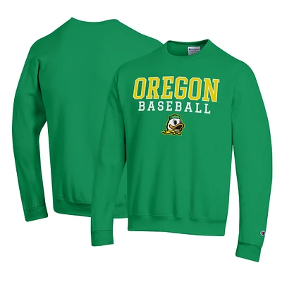 Men's Champion Green Oregon Ducks Primary Team Logo Stack Baseball Powerblend Pullover Sweatshirt