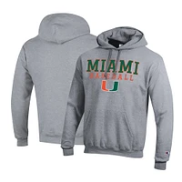 Men's Champion Miami Hurricanes Primary Team Logo Stack Baseball Powerblend Pullover Hoodie