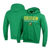 Men's Champion Green Oregon Ducks Primary Team Logo Stack Baseball Powerblend Pullover Hoodie