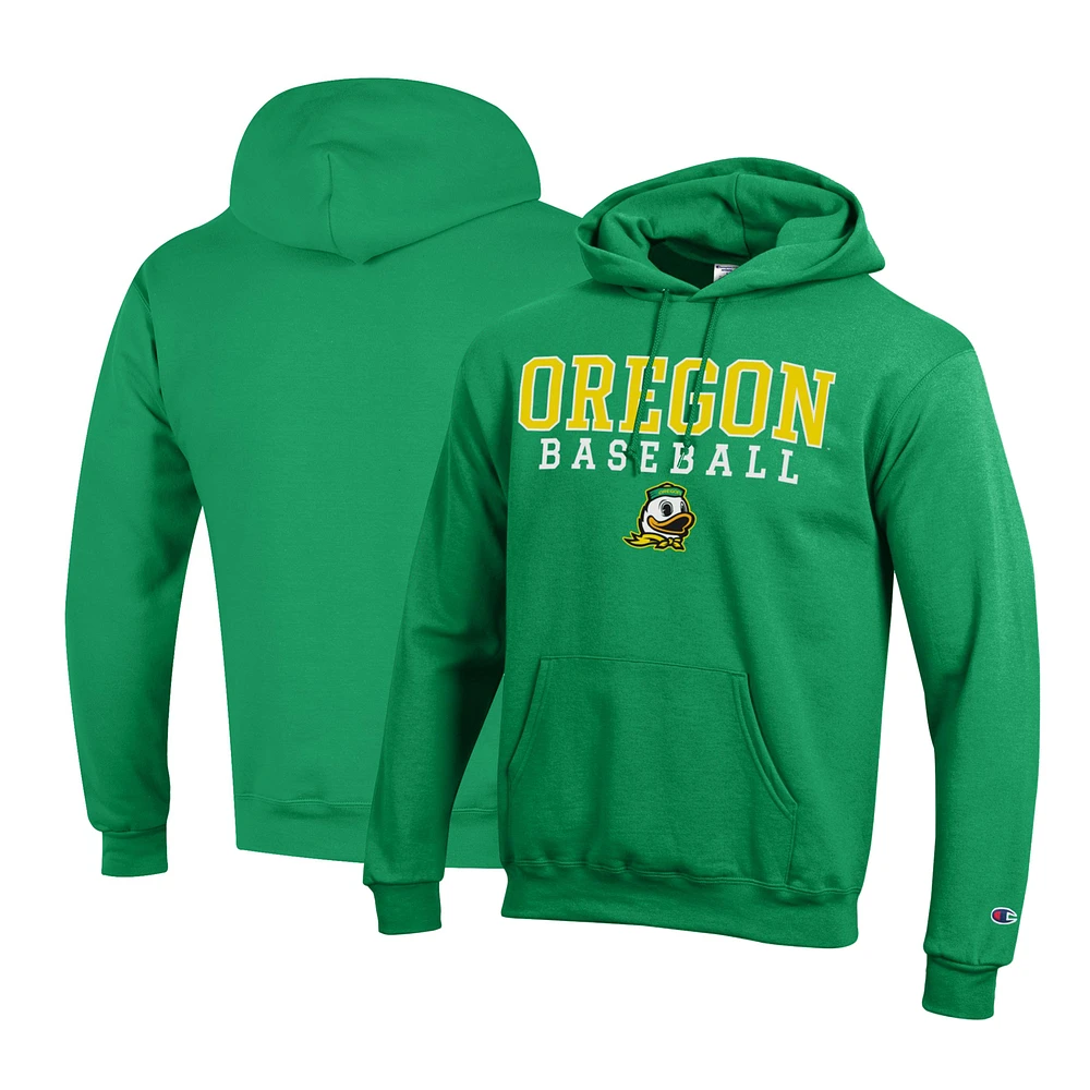 Men's Champion Green Oregon Ducks Primary Team Logo Stack Baseball Powerblend Pullover Hoodie