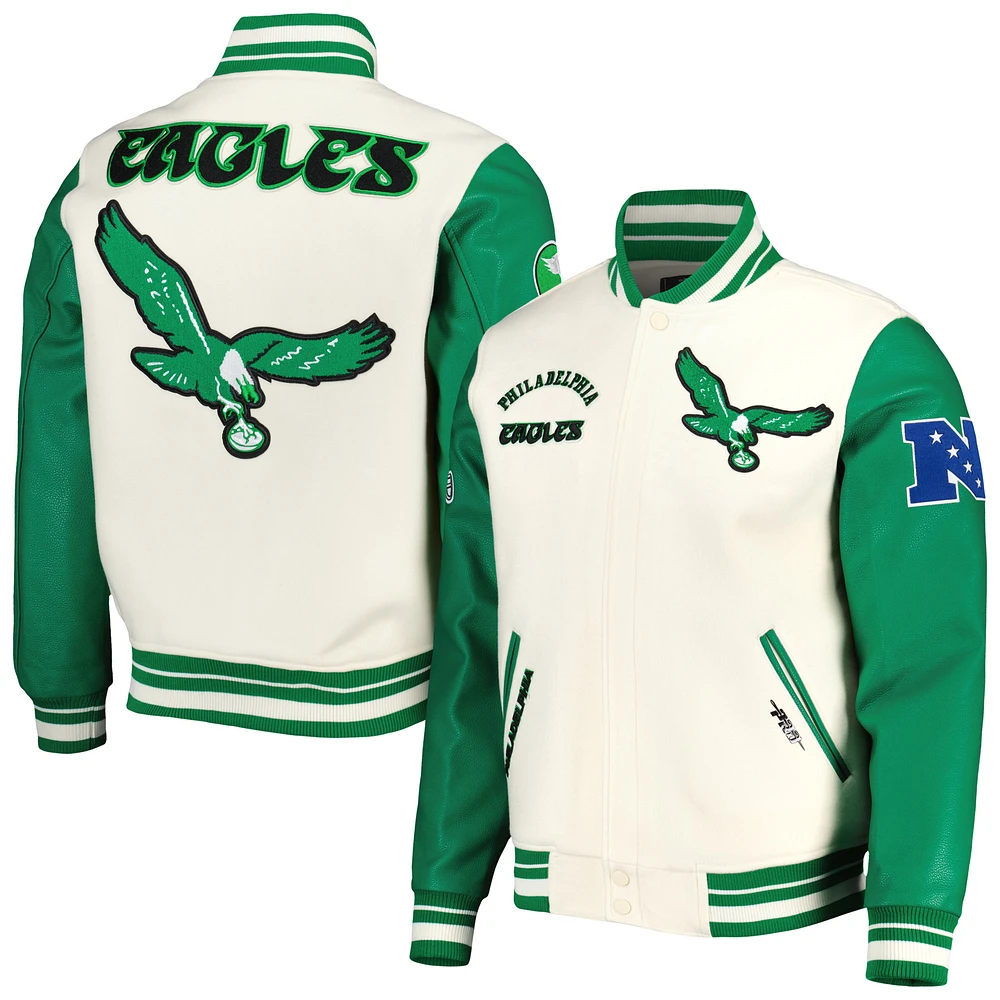 Men's Pro Standard Cream Philadelphia Eagles Retro Classic Varsity Full-Zip Jacket