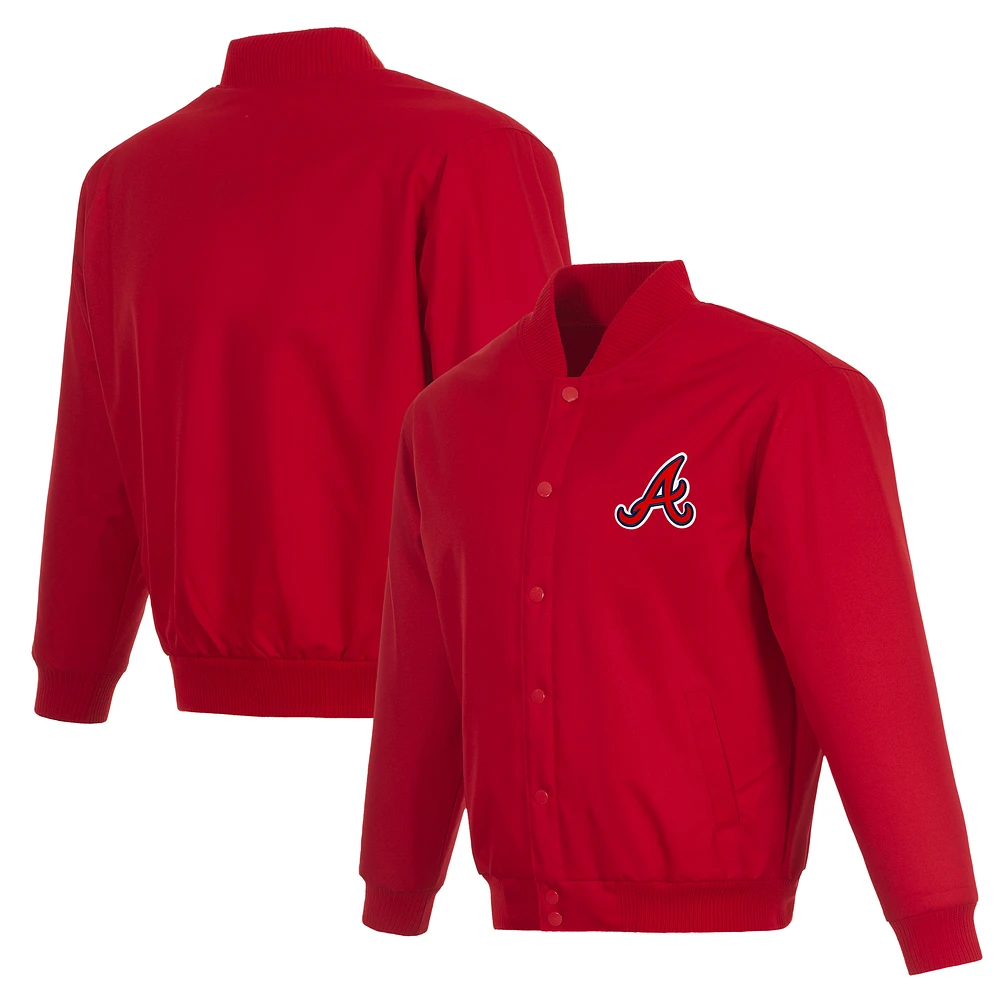 Men's JH Design Red Atlanta Braves Full-Snap Pollytwill Varsity Jacket