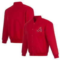 Men's JH Design Red Atlanta Braves Full-Snap Pollytwill Varsity Jacket