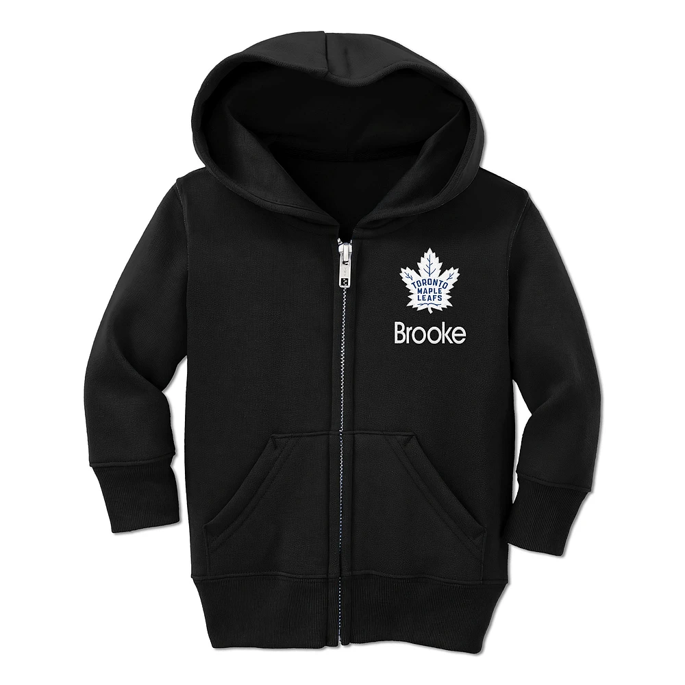 Toddler Chad & Jake Black Toronto Maple Leafs Personalized Full-Zip Hoodie