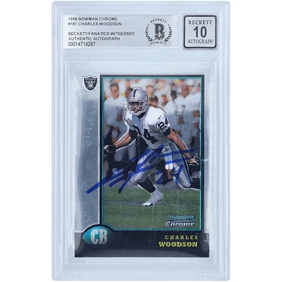 Charles Woodson Oakland Raiders Autographed 1998 Bowman Chrome #181 Beckett Fanatics Witnessed Authenticated 10 Rookie Card