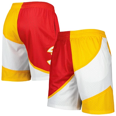 Men's Mitchell & Ness Red/Yellow Atlanta Hawks Hardwood Classics 1986 Split Swingman Shorts