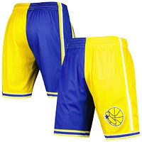 Men's Mitchell & Ness Royal/Gold Golden State Warriors Hardwood Classics 1995 Split Swingman Shorts