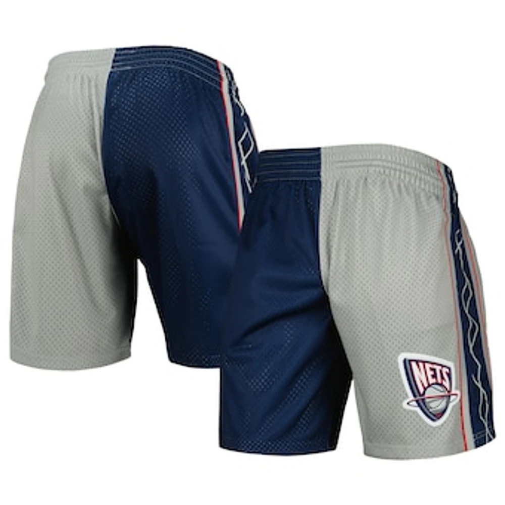 Men's Mitchell & Ness Navy/Silver New Jersey Nets Hardwood Classics 2006 Split Swingman Shorts