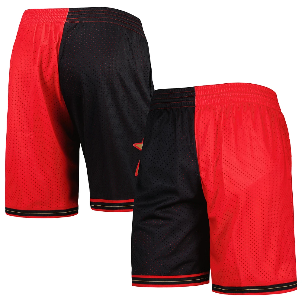 Men's Mitchell & Ness Black/Red Philadelphia 76ers Hardwood Classics 2000 Split Swingman Shorts