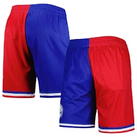 Men's Mitchell & Ness Royal/Red Philadelphia 76ers Hardwood Classics 1982 Split Swingman Shorts