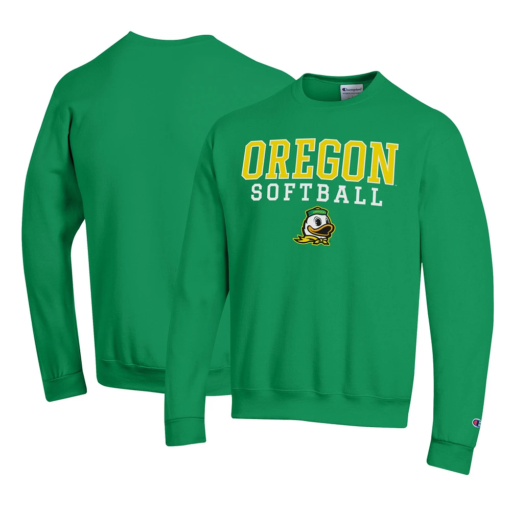 Men's Champion Oregon Ducks Primary Team Logo Stack Softball Powerblend Pullover Sweatshirt