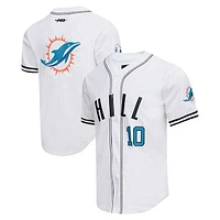 Men's Pro Standard Tyreek Hill White Miami Dolphins Mesh Baseball Button-Up T-Shirt