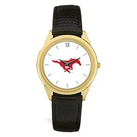 Gold SMU Mustangs Team Logo Leather Wristwatch