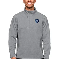 Men's Antigua Gray Sporting Kansas City Primary Team Logo Course Quarter-Zip Pullover Top