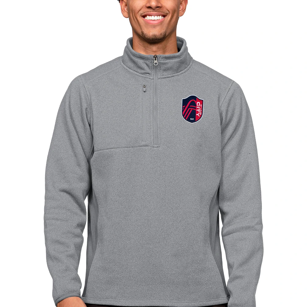 Men's Antigua Gray St. Louis City SC Primary Team Logo Course Quarter-Zip Pullover Top