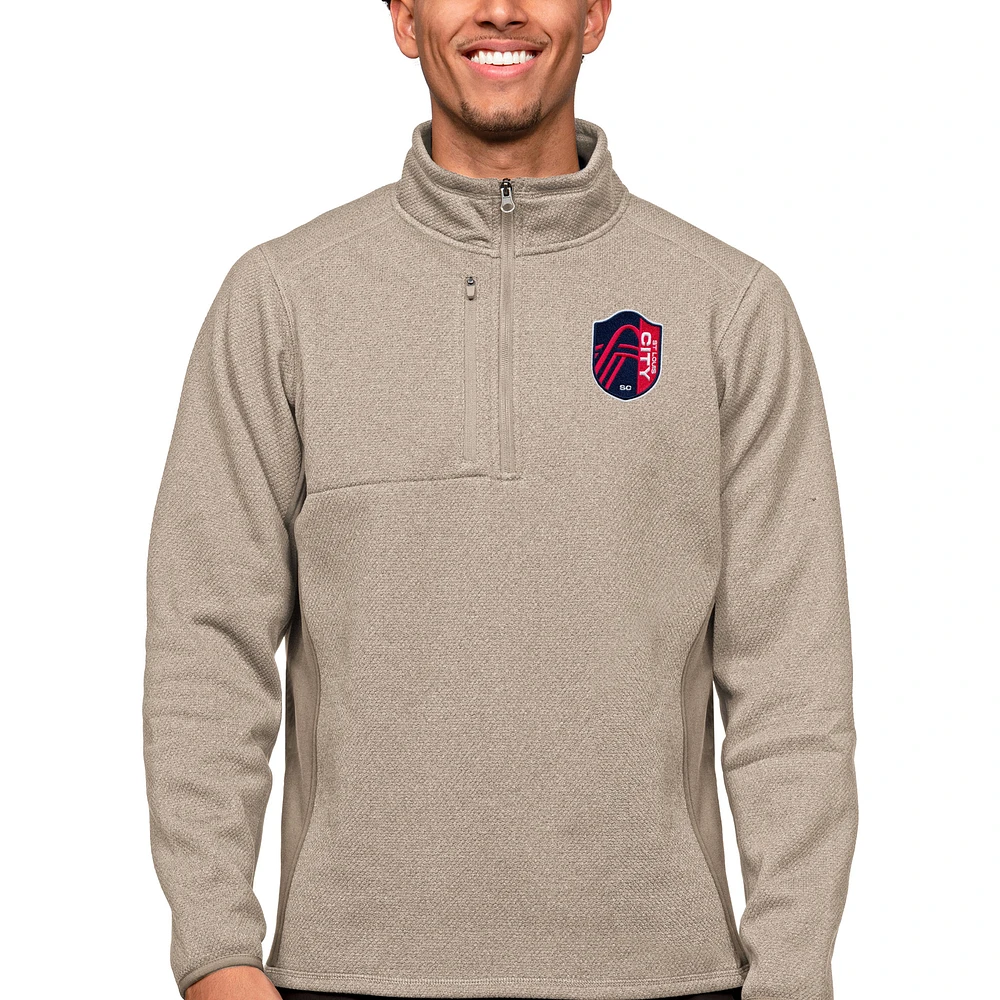 Men's Antigua Oatmeal St. Louis City SC Primary Team Logo Course Quarter-Zip Pullover Top