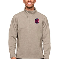 Men's Antigua Oatmeal St. Louis City SC Primary Team Logo Course Quarter-Zip Pullover Top