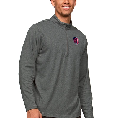 Men's Antigua Heather Charcoal St. Louis City SC Primary Team Logo Epic Quarter-Zip Pullover Top