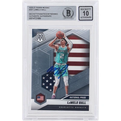 LaMelo Ball Charlotte Hornets Autographed 2020-21 Panini Mosaic National Pride #257 Beckett Fanatics Witnessed Authenticated 10 Rookie Card