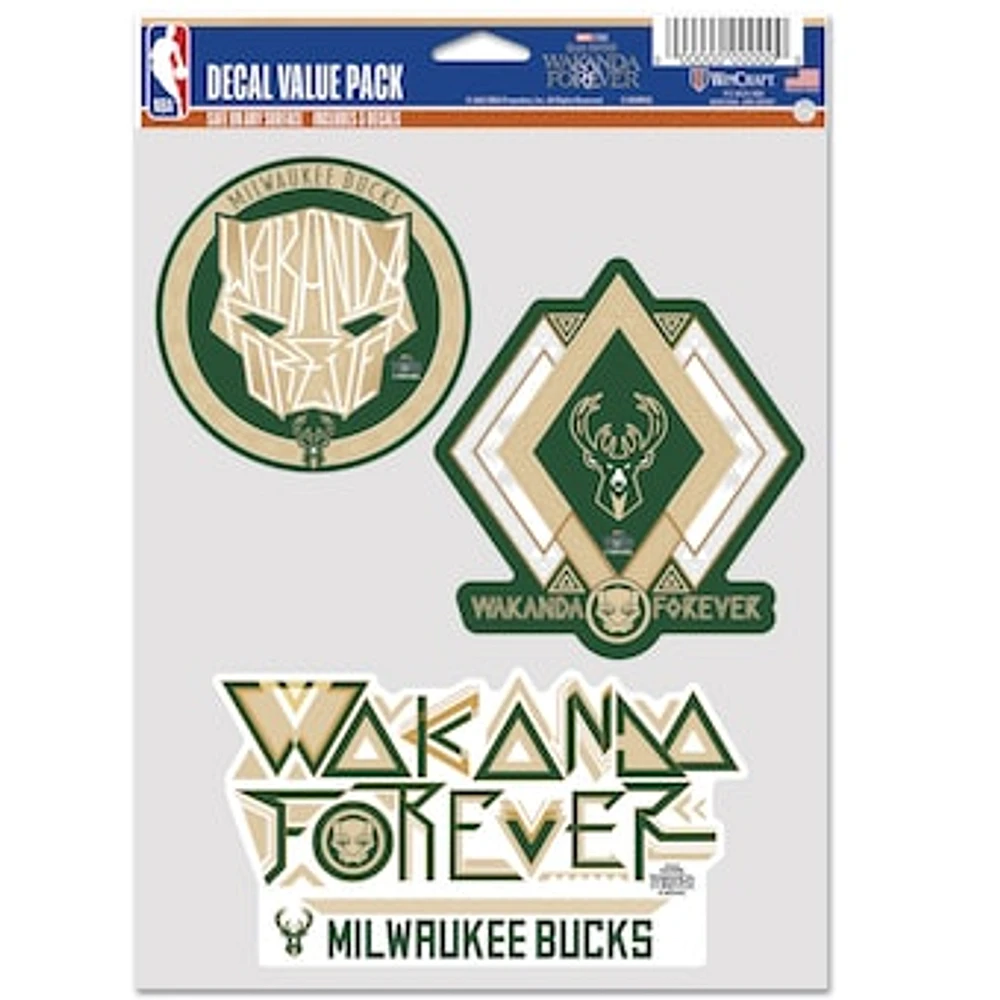 WinCraft Milwaukee Bucks Three-Pack Black Panther 2 Fan Decal Set