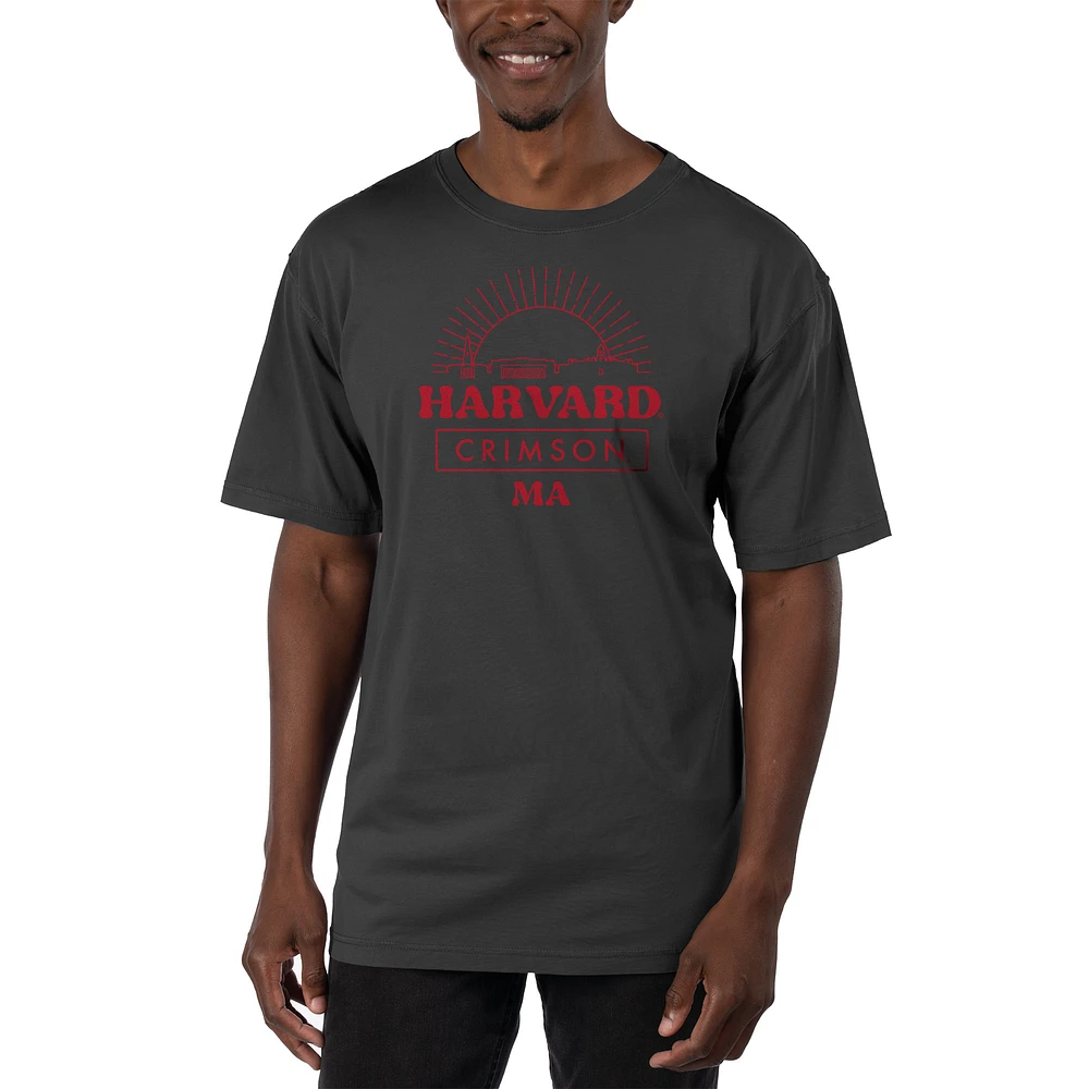 Men's Uscape Apparel Black Harvard Crimson Garment Dyed T-Shirt