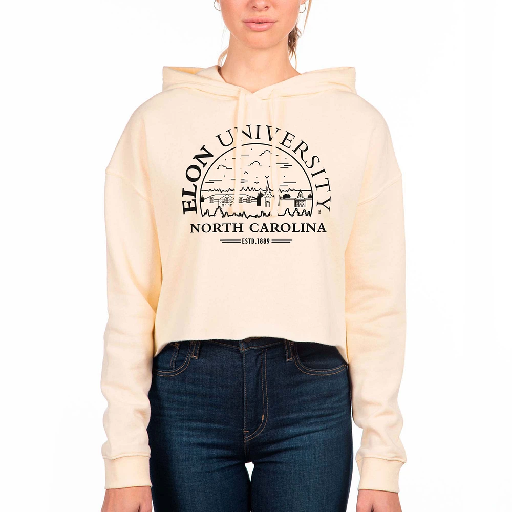 Women's Uscape Apparel Cream Elon Phoenix Fleece Crop Pullover Hoodie