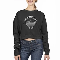 Women's Uscape Apparel Black Iowa Hawkeyes Fleece Crop Pullover Sweatshirt