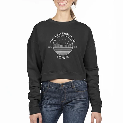 Women's Uscape Apparel Black Iowa Hawkeyes Fleece Crop Pullover Sweatshirt