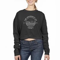 Women's Uscape Apparel Black Iowa Hawkeyes Fleece Crop Pullover Sweatshirt