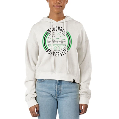 Women's Uscape Apparel White Marshall Thundering Herd Pigment Dyed Fleece Crop Hoodie