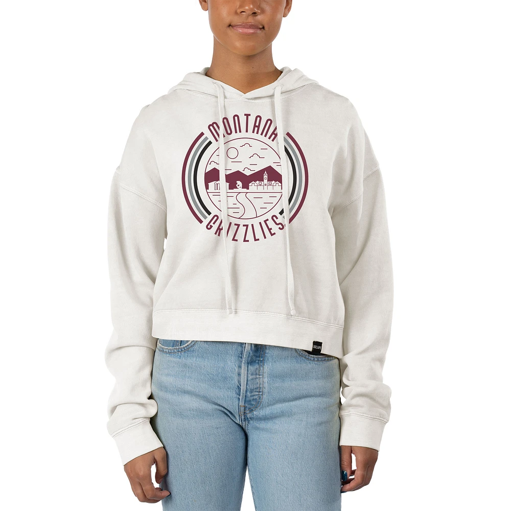 Women's Uscape Apparel White Montana Grizzlies Pigment Dyed Fleece Crop Hoodie