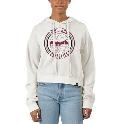 Women's Uscape Apparel White Montana Grizzlies Pigment Dyed Fleece Crop Hoodie