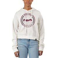 Women's Uscape Apparel White Montana Grizzlies Pigment Dyed Fleece Crop Hoodie