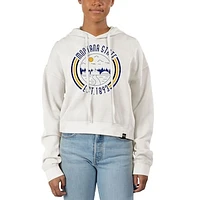 Women's Uscape Apparel White Montana State Bobcats Pigment Dyed Fleece Crop Hoodie