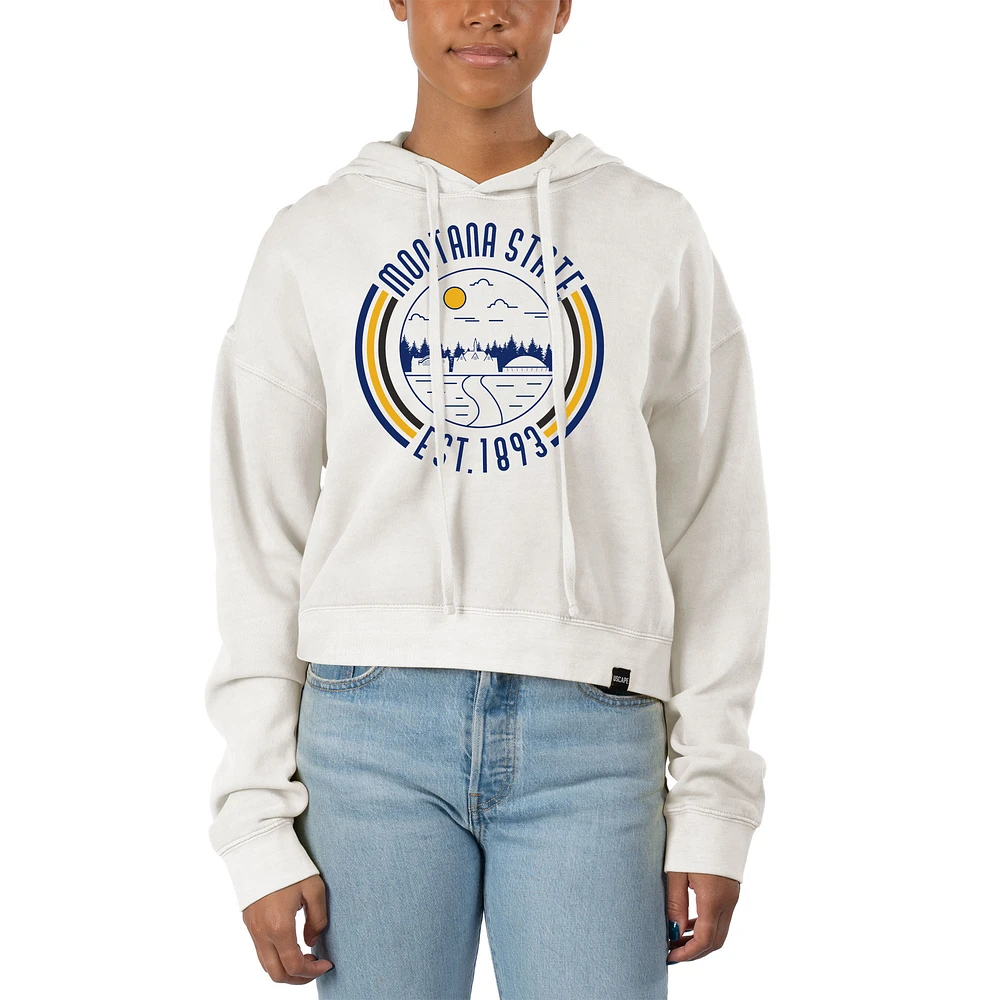 Women's Uscape Apparel White Montana State Bobcats Pigment Dyed Fleece Crop Hoodie