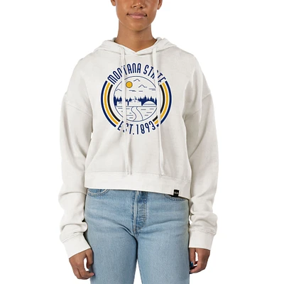 Women's Uscape Apparel White Montana State Bobcats Pigment Dyed Fleece Crop Hoodie