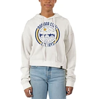 Women's Uscape Apparel White Montana State Bobcats Pigment Dyed Fleece Crop Hoodie