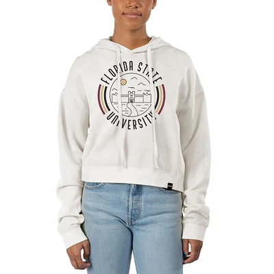 Women's Uscape Apparel White Florida State Seminoles Pigment Dyed Fleece Crop Hoodie