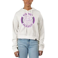 Women's Uscape Apparel White NYU Violets Pigment Dyed Fleece Crop Hoodie
