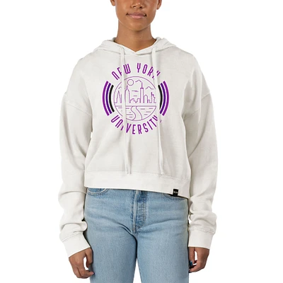 Women's Uscape Apparel White NYU Violets Pigment Dyed Fleece Crop Hoodie