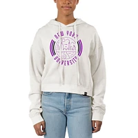 Women's Uscape Apparel White NYU Violets Pigment Dyed Fleece Crop Hoodie