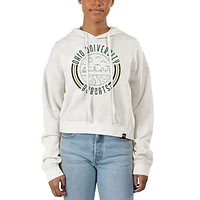 Women's Uscape Apparel White Ohio Bobcats Pigment Dyed Fleece Crop Hoodie
