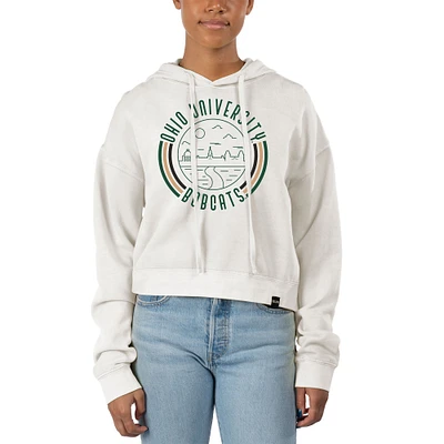 Women's Uscape Apparel White Ohio Bobcats Pigment Dyed Fleece Crop Hoodie