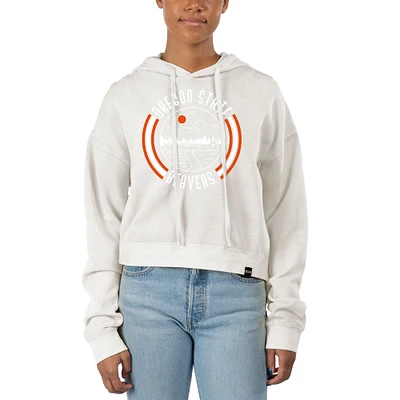 Women's Uscape Apparel White Oregon State Beavers Pigment Dyed Fleece Crop Hoodie