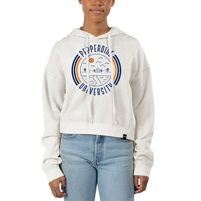 Women's Uscape Apparel White Pepperdine Waves Pigment Dyed Fleece Crop Hoodie